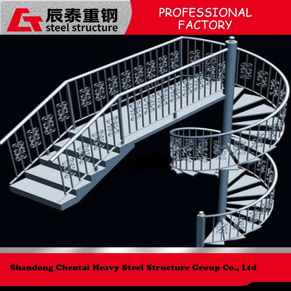 Building Material Steel Structure Staircase Fire Escape Stair with Metal Balustrade