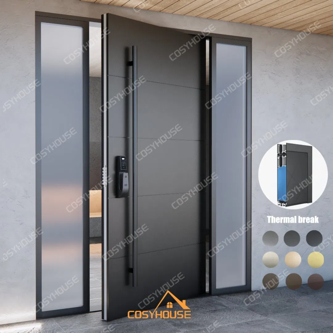 Modern Security Front Door with Glass Sidelights for Residential Buildings