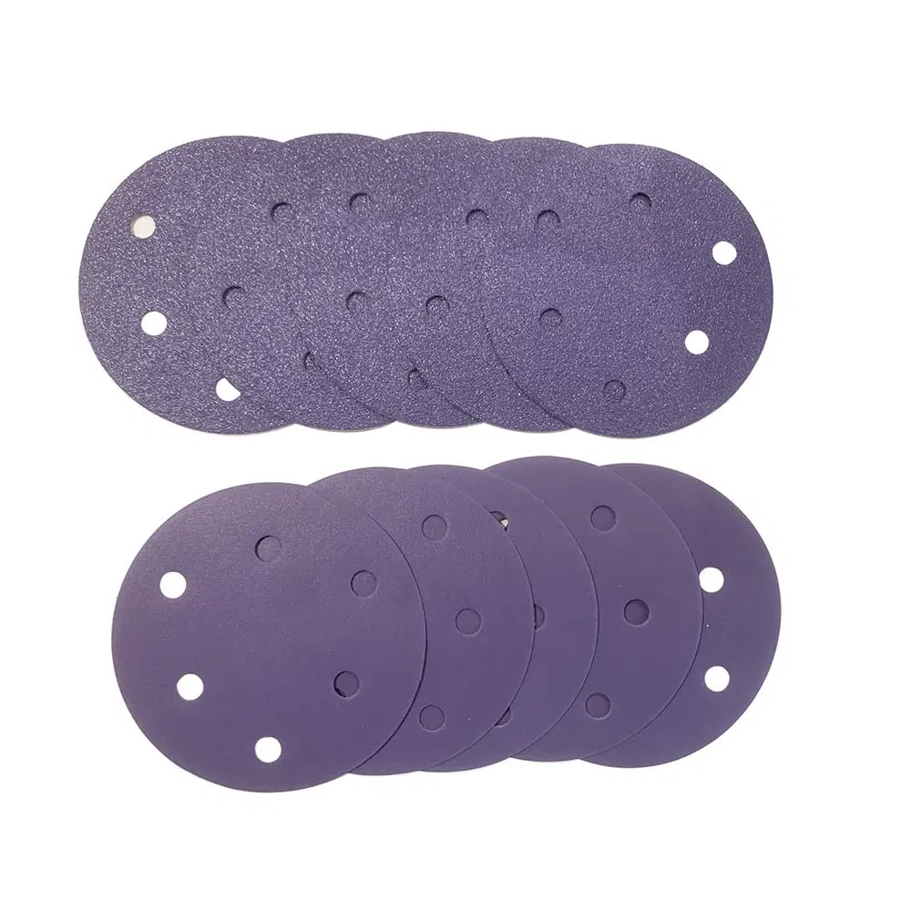 5'' 125mm 6 Holes Purple Hook and Loop Abrasive Sandpaper Sanding Discs