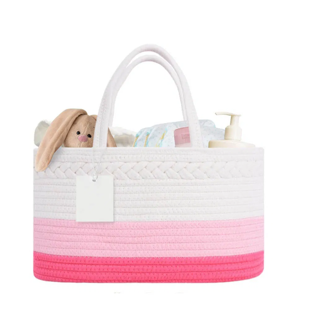 Baby Diaper Caddy Organizer for Girl Boy Cotton Rope Nursery Storage Bin Basket Portable Holder Tote Bag for Changing Table