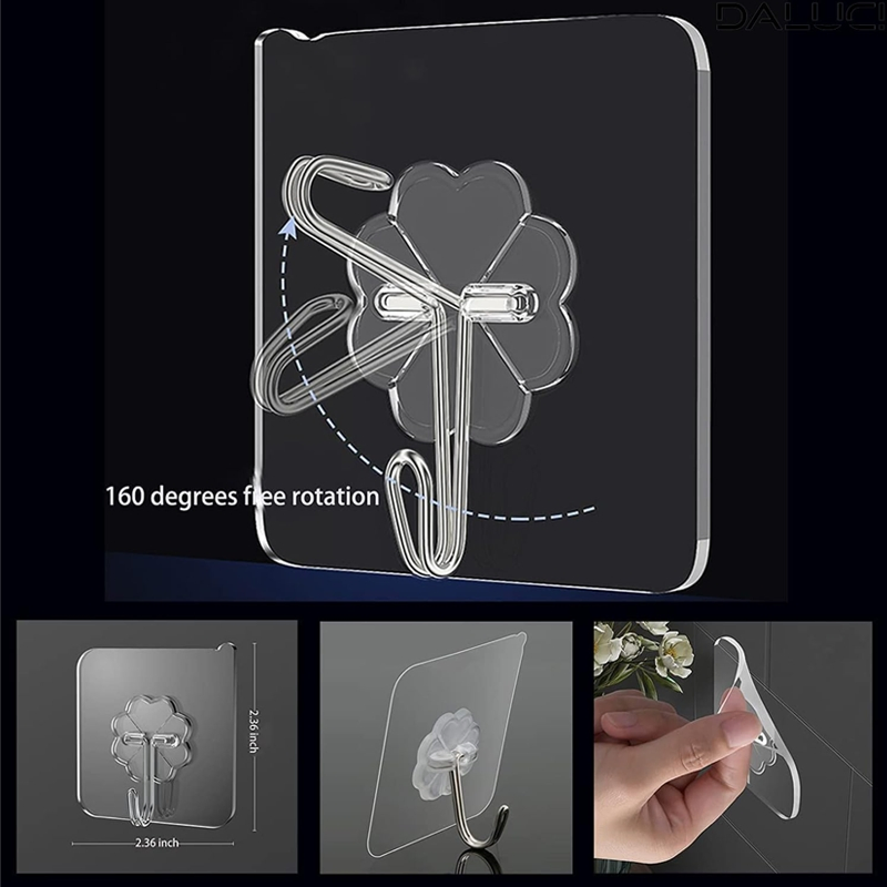 Best Selling Quality Wholesale Beautiful Self Adhesive Loop Bathroom Accessories Cloth Hanging Bag Hat Coat Wall Hanger Transparent PVC Plastic Hook