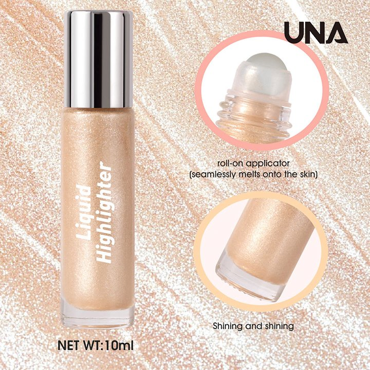 Non Sticky Silky Smooth Satin Highlighter with Roller Head Multichrome Vegan Glitter Liquid Highlighter Private Label