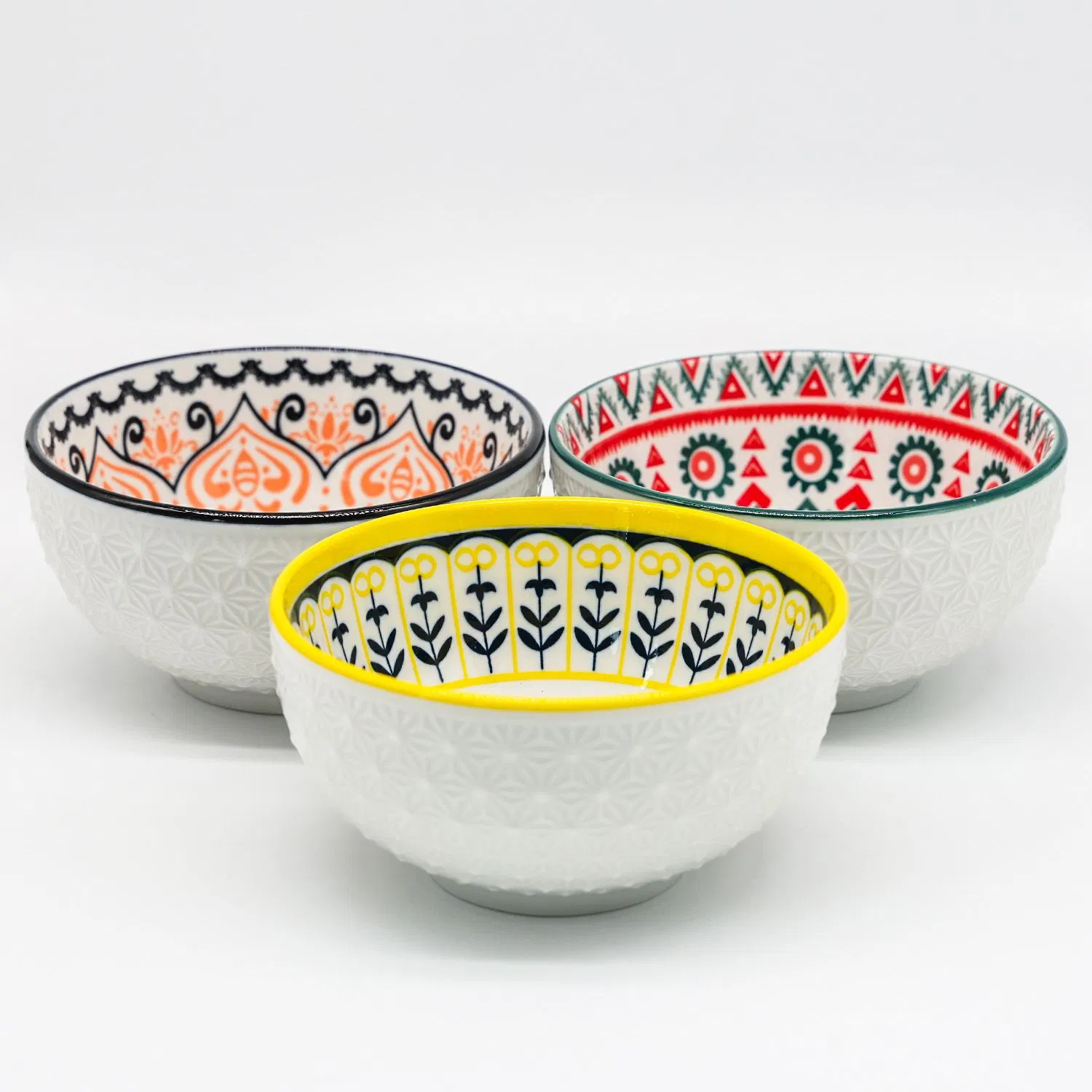 Eco-Friendly Emboss Printed Bowl 4.5"for Stylish Dining Experiences Ceramic Tableware