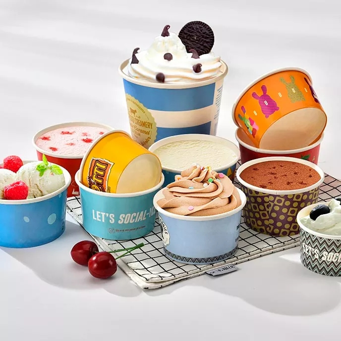 Kraft Paper Ice Cream Bowl with Plastic Lid for Takeaway Ice Cream