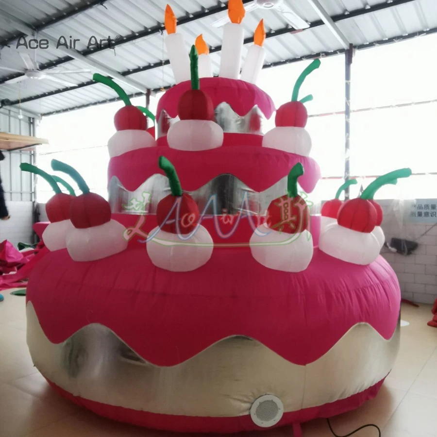 Customized 2X2.5m Beautiful Inflatable Cake with Cherry and Candle Vivid Air Model for Birthday Party Decoration