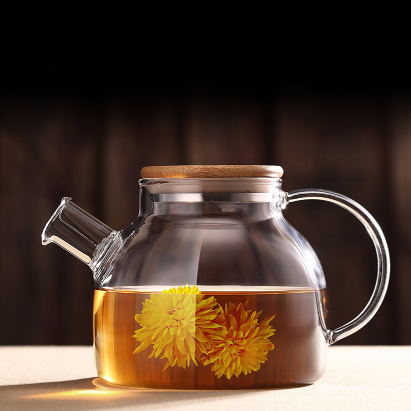 High Borosilicate Heat-Resistant Glass Tea Carafe Pot with Bamboo Cover Lid Glass Water Carafe