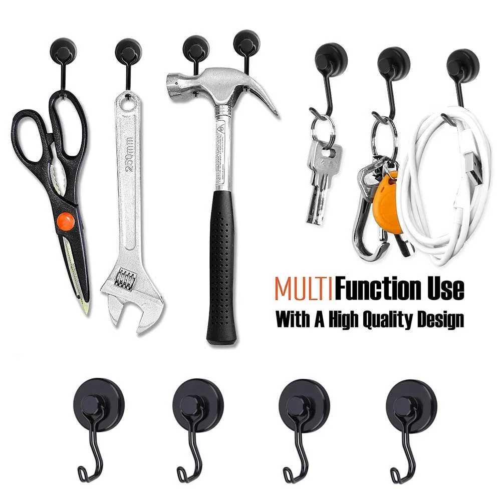 Heavy Duty Neodymium Rare Earth Magnetic Hooks with Rubber Scratch-Resistant Base for Indoor/Outdoor Hanging