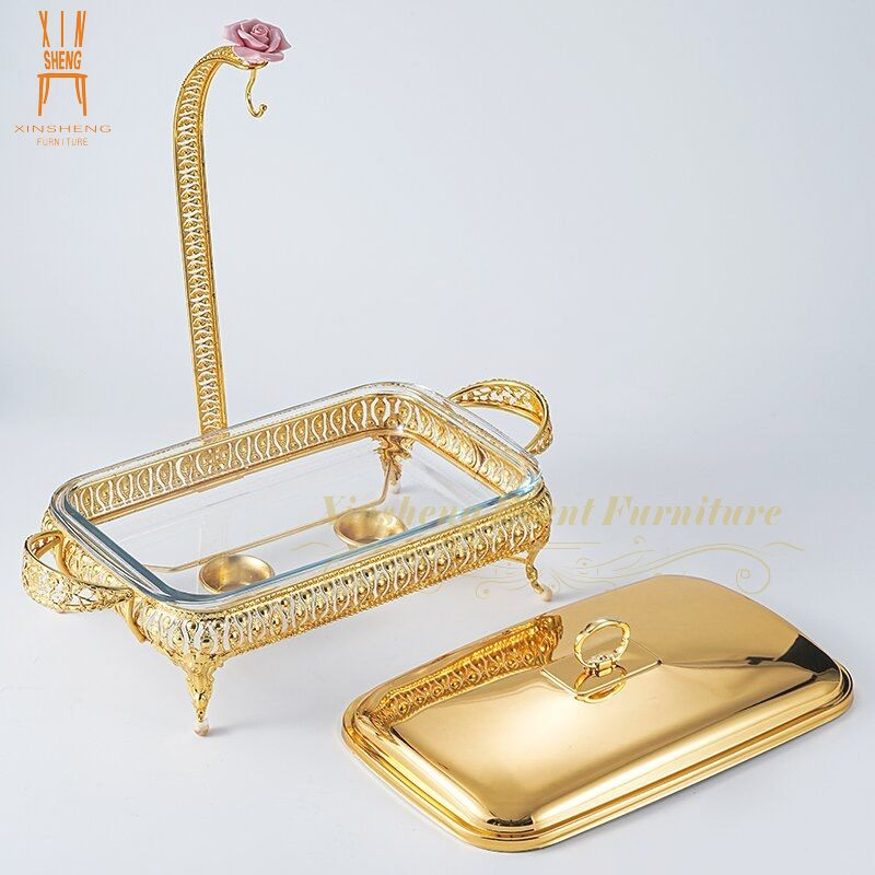 Good Quality Rectangular Stainless Steel Gold 2L 3L Buffet Chafing Buffet Hot Pot Catering Food Warmer for Hotel Restaurant