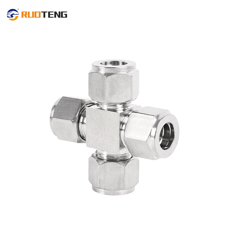 [Ruoteng] 316L Stainless Steel Forged Cross-Type Tube Union with Dual Ferrules Tube Fittings