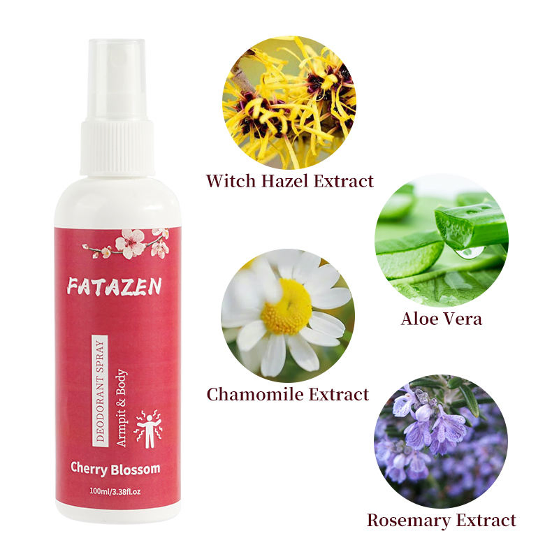 Cherry Blossom Private Label Stains Instantly Dry Deodorant Spray Natural Long Lasting Body Care Vegan Wholesale Deodorant Spray