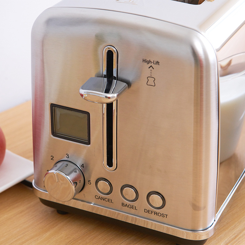 Stainless Steel Small European-Style Toaster with Display Screen Home Breakfast Toaster