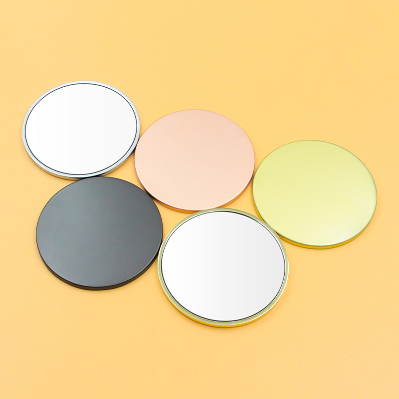 Wholesale Free Sample Double Side Compact Makeup Round Mirror Custom Leather Foldable Mini Handheld Small Makeup Mirror