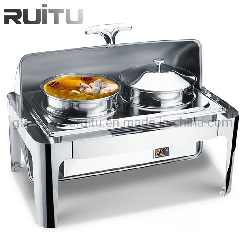 Buffet Restaurant Supplies Kitchen Equipment Dubai Stainless Steel Roll Top Induction Automatic Electric Heating Stove Food Warmers Chafing Dish