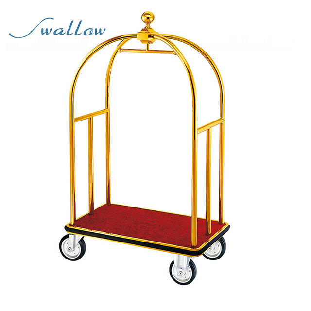 Stainless Steel Hotel Luggage Trolley, 201 Stainless Steel Bellman Baggage Cart for Hotel