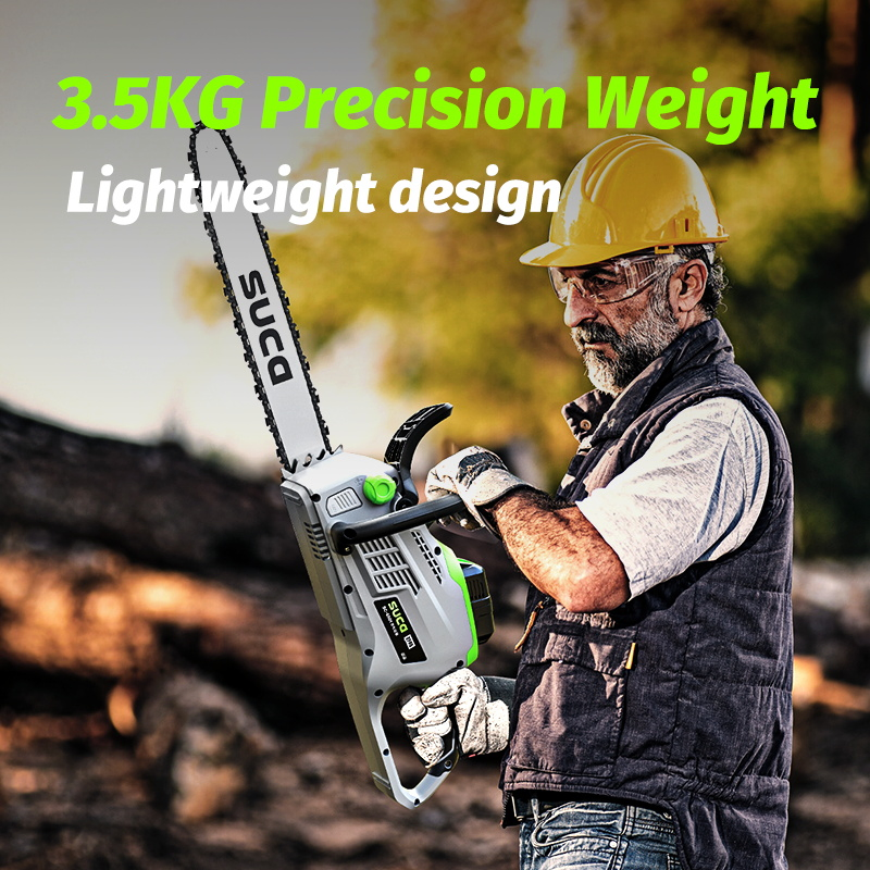Suca 40V 16 Inch Lithium Battery Powered Chainsaw Electric Garden Tools Chain Saw Handheld Pruning Chainsaw for Wood Cutting