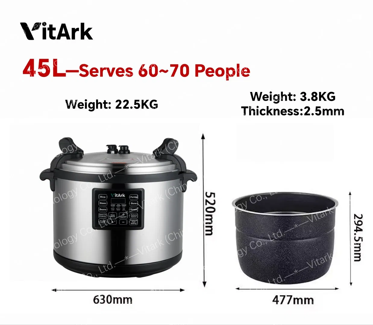 45L Kitchen Appliance Big Size Hotel Catering Commercial Intelligent Industrial Electric Pressure Cooker with CE Certification Large Capacity Source Factory