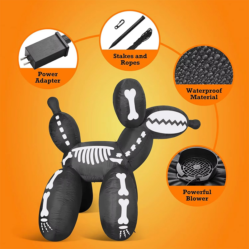 Gigantic 6 FT Halloween Decoration Inflatable Dog Skeleton Balloon with LED Light