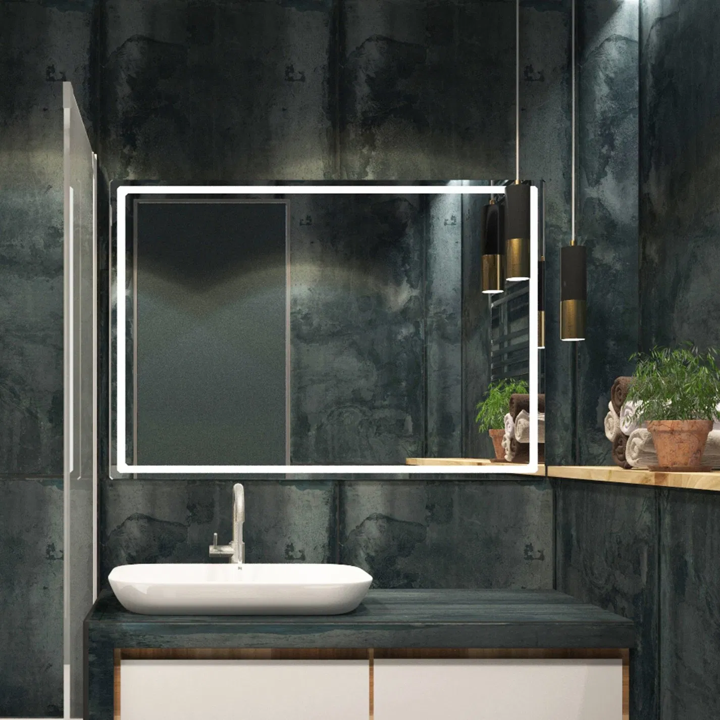 Home Decor Bathroom Vanity Wall Mounted Frameless Makeup Mirror with Touch Swich