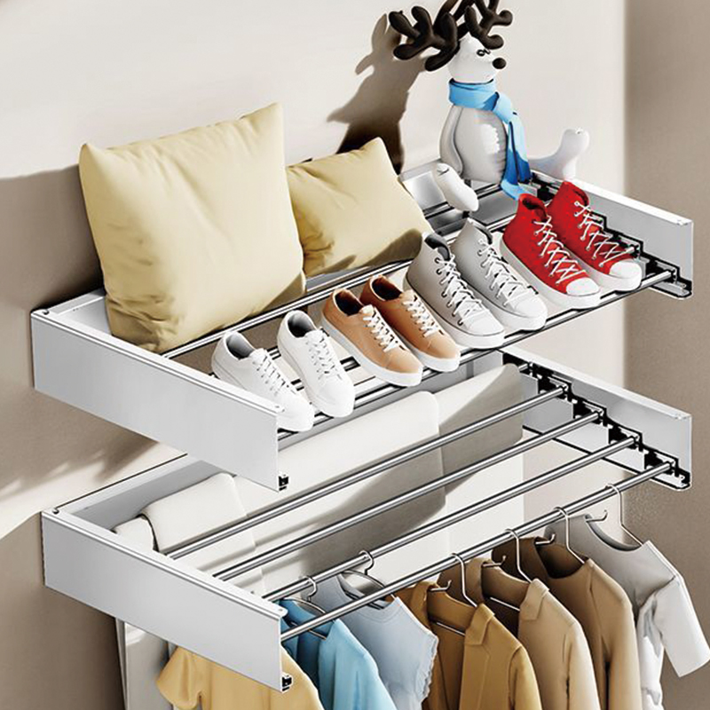 Indoor Outdoor Expandable Laundry Drying Rack Collapsible Wall Mounted Cloth Clothes Drying Hanging Rack with 2 Towel Handles