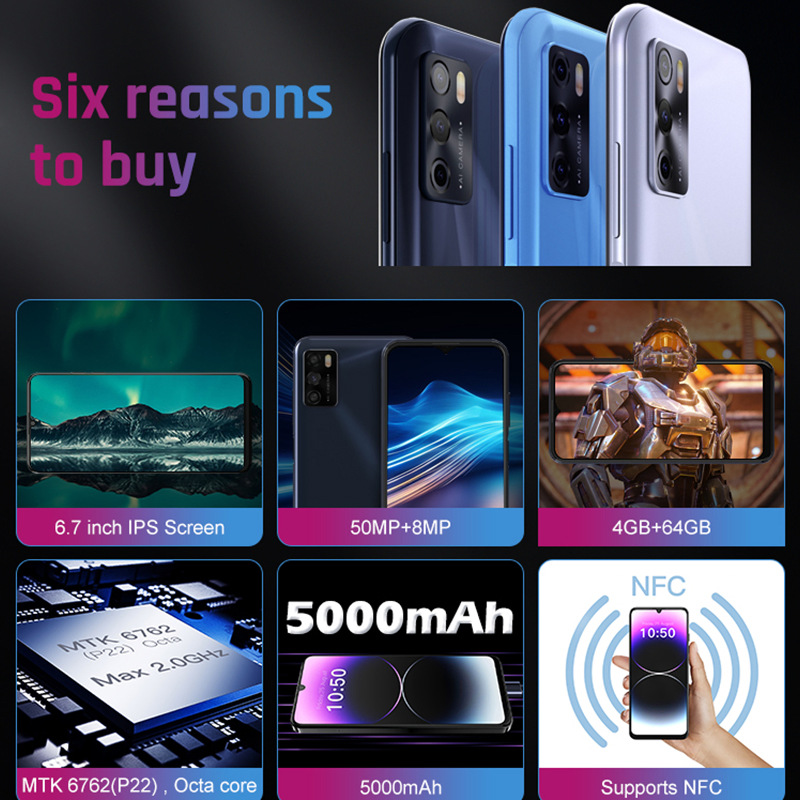 Смартфон 6.6 дюймов 4G LTE, 4/64 ГБ, 5000 мАч