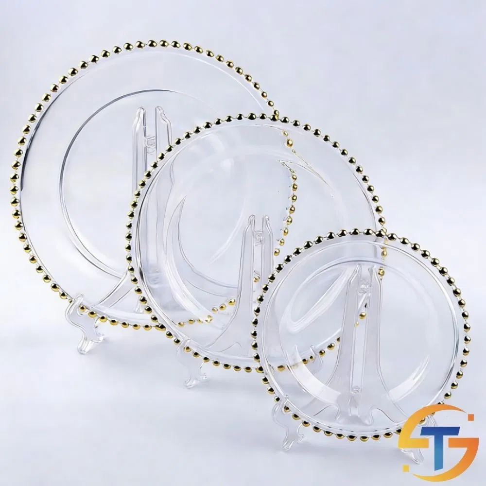 13inch Round Glass Charger Plates with Gold Accents for Wedding Party Home