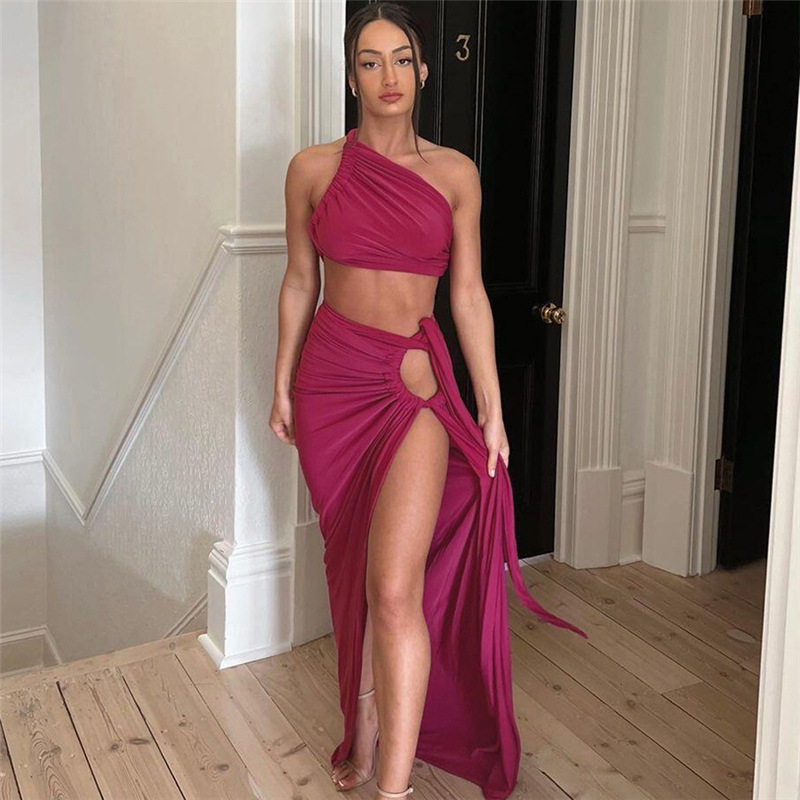 Комплект женский топ с открытой спиной и юбка с разрезом