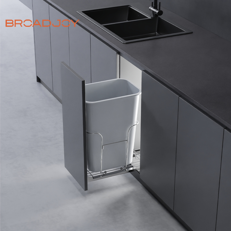 Soft Close Locked Pull-out Plastic Dustbin 35 Liters Trash Bin Furniture Hardware Garbage Container Bin Kitchen Cabinet Waste Recycle Storage Bin