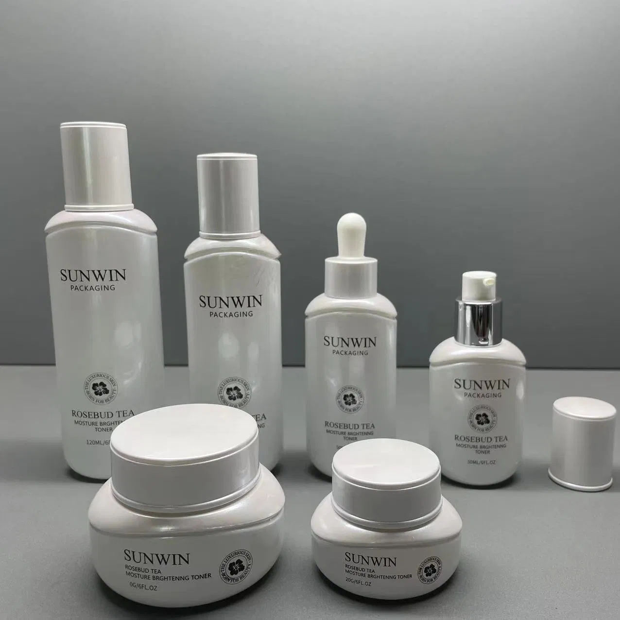 Elegant Pearl White Glass Bottle and Jar Set for Cosmetics