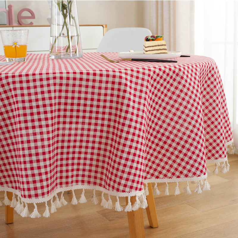 Tablecloth Fabric Cotton Linen Tassel Round Table Cover Cloth Washable Tablecloth for Coffee Table Home and Kitchen
