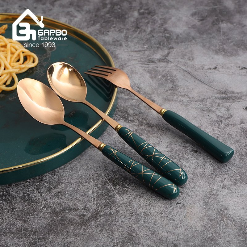 Wholesale Golden 410ss Dinner Fork Ceramic Handle Decoration