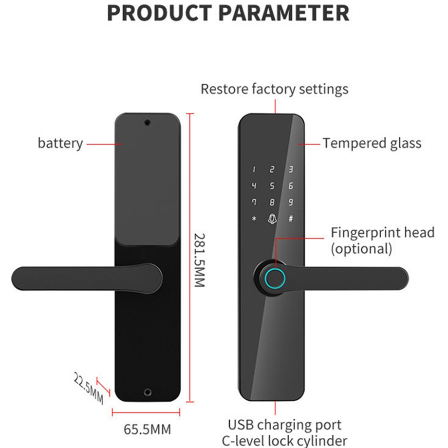 Intelligente Biometric Digital Combination Fingerprint Password Tuya WiFi Smart Door Lock