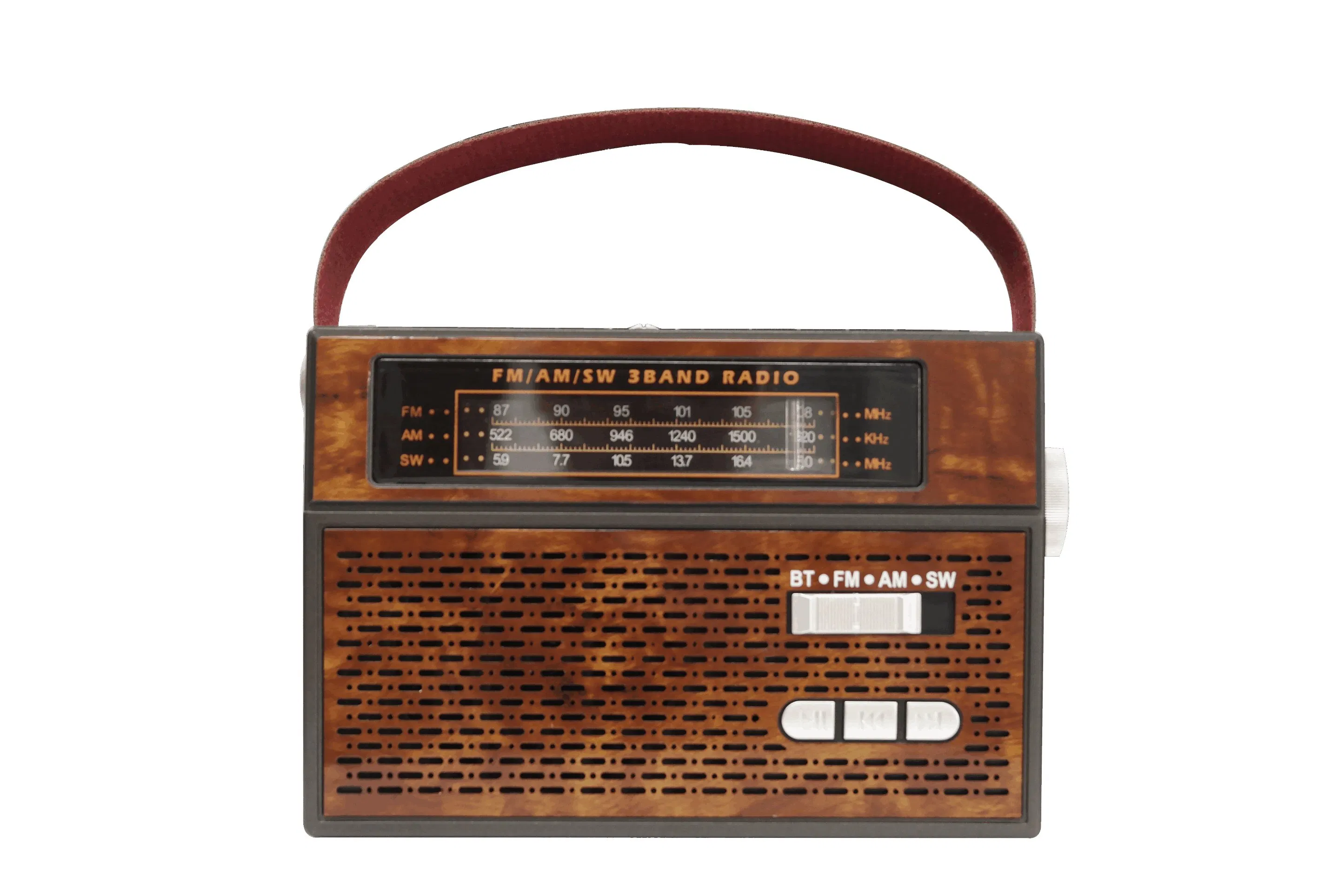 Portable Radio Mini Am FM Portable 3-Band Am FM Sw Radio, LED Flashlight, TF Card and MP3 Player, Rechargeable Speakers Bluetooth Retro Design Meier M-563bt-S