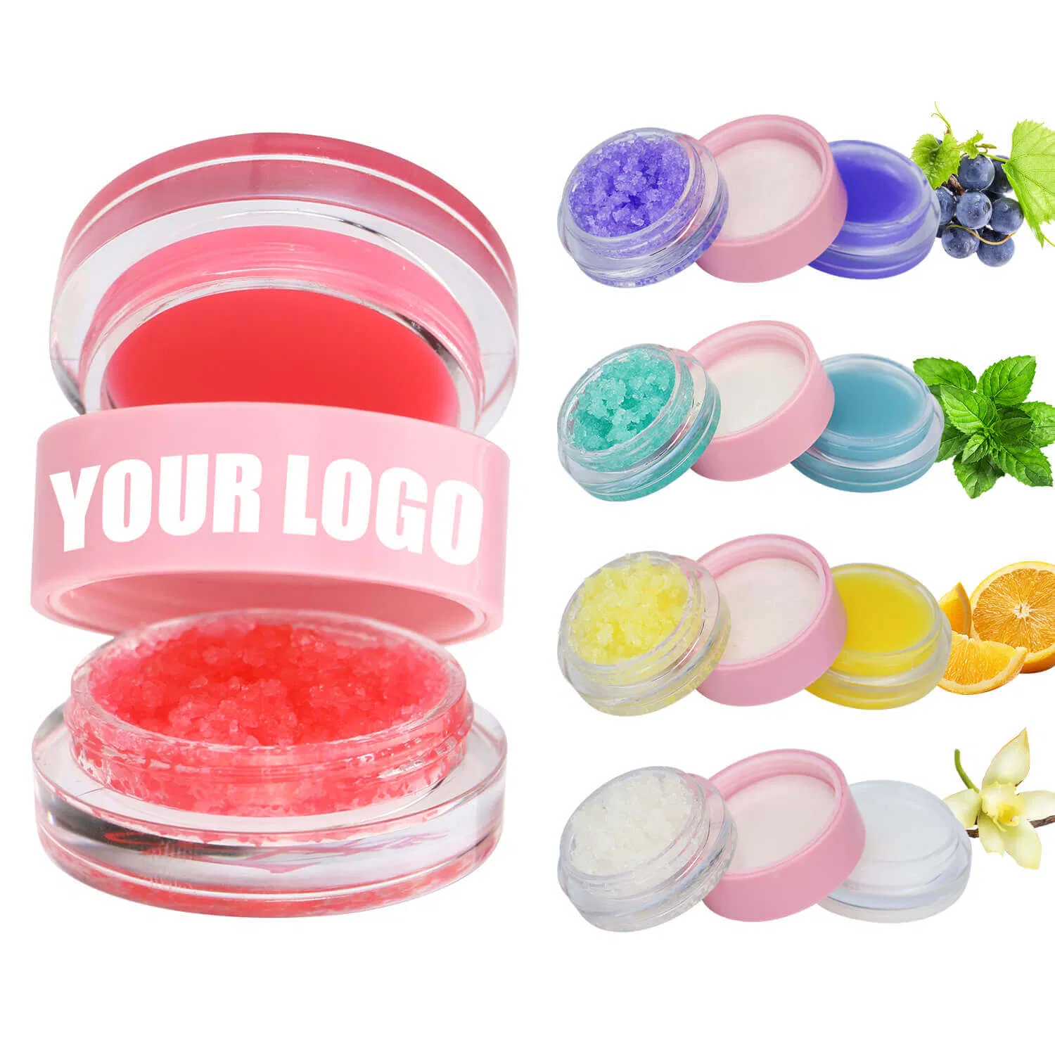 Moisturizing Pink Lip Scrub and Balm with Custom Logo