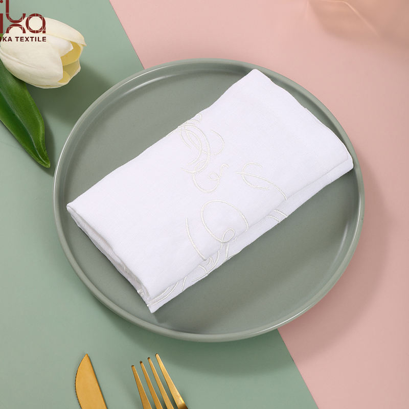 Woven Beverage Logo Color Party Decoration Embroidery Custom Printed Lunch Personalized Dinner Linen Napkins with Hemstitch
