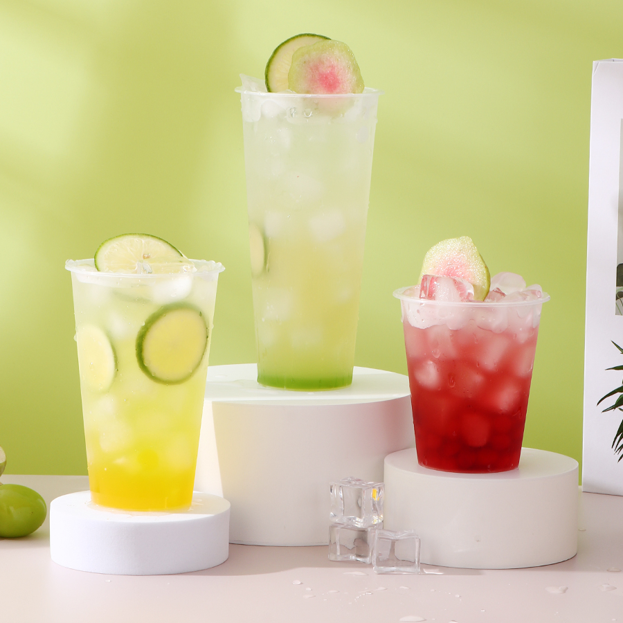 Disposable PP Plastic Cups 360ml 500ml 600ml 700ml Plastic Cup with Lids and Straw