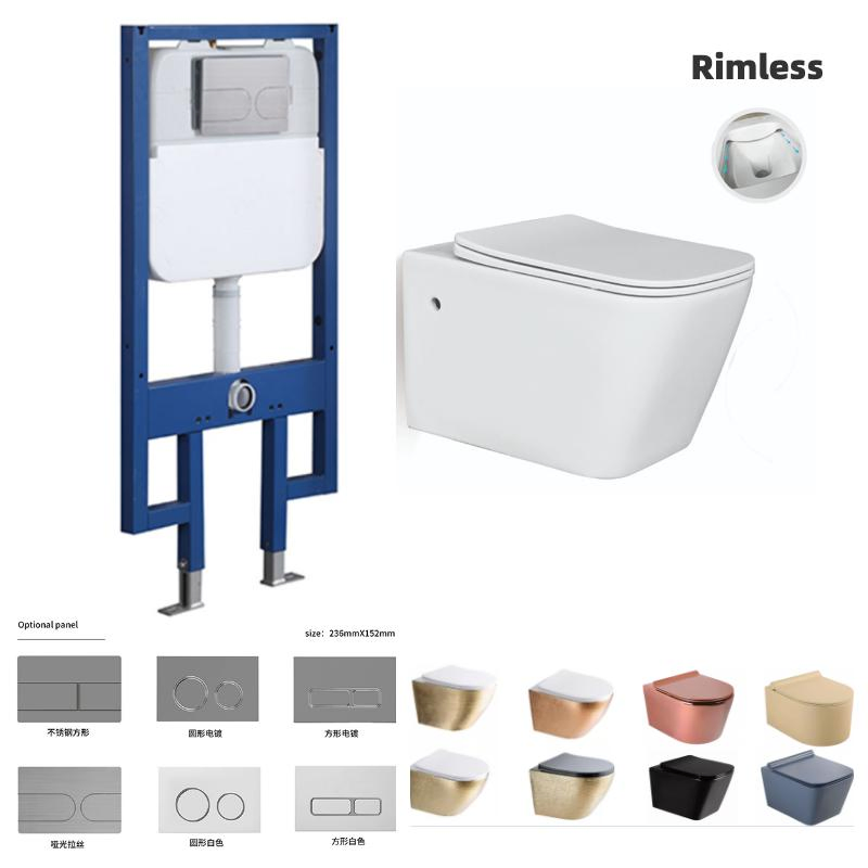 Modern Rimless Flush P-Trap Wall Hung Toilet High HDPE Plastic Floor Mounted Hidden Toilet Tank