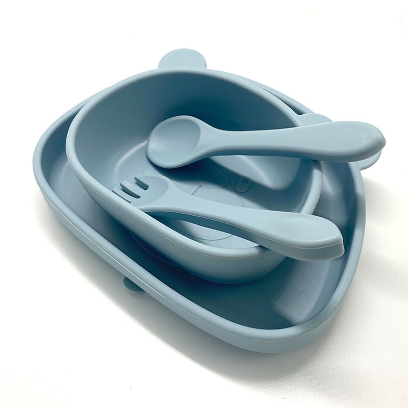 100% Food-Grade Kids Silicon Feeding Set Nordic Design BPA Free Baby Feeding Supplies Set Bear Divided Plates