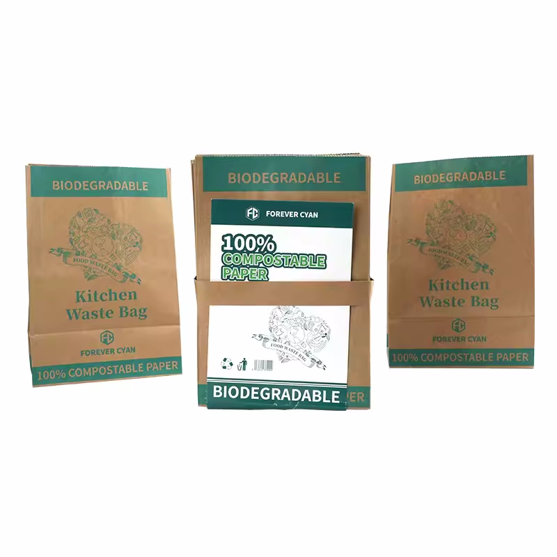 Waterproof Oil-Proof Food Waste Bag 100% Biodegradable Brown Kraft Paper PLA Film Kitchen Bags for Kitchen