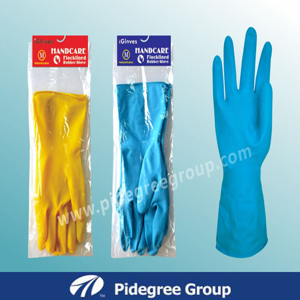 Colorful Flock Lined Latex Coated Rubber Work Household Gloves
