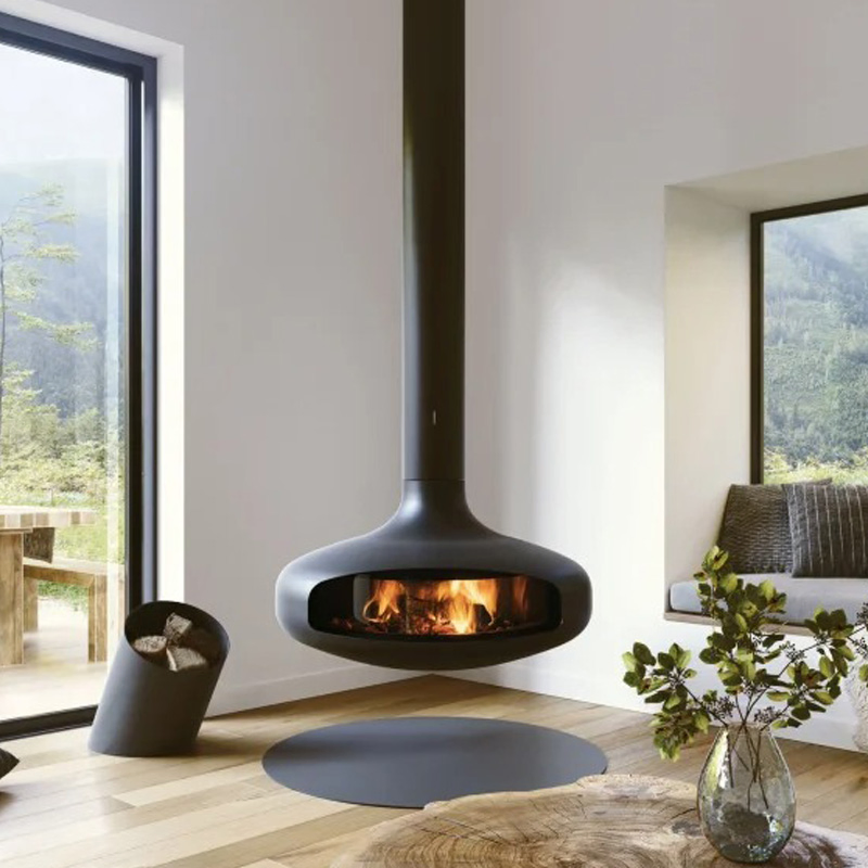 Hanging Fireplace Wood Ethanol Indoor Modern Gas Black Steel Electric Suspended Fireplace