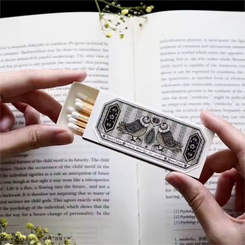 Ins Style Customized Label for Black White Boxed Matches Vintage Candle Cigar Matches Advertising Safety Household Matches
