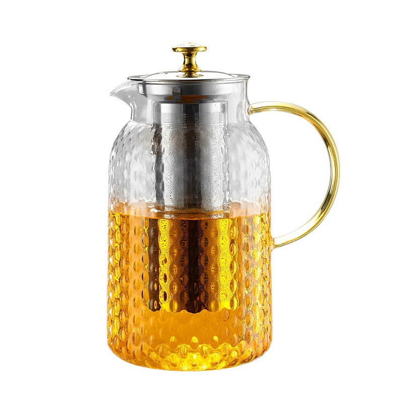 Thickened Rice Grain Glass Hammer Pattern Cooling Kettle Cold Water Pitcher Lemon Cup Tie Pot Cold Open Summer Juice Pot