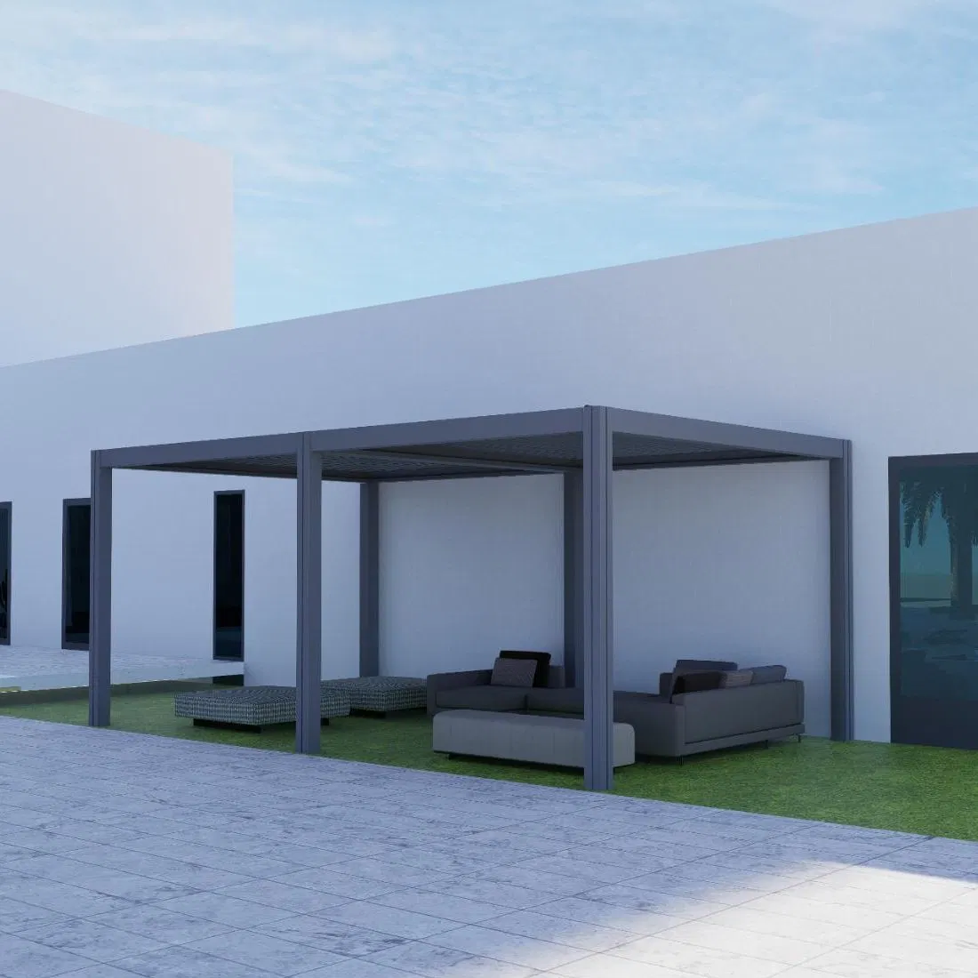 Motorized Aluminium Pergola Outdoor Waterproof Gazebo Backyard Bioclimatic Louvered Roof Sunshade Gazebo