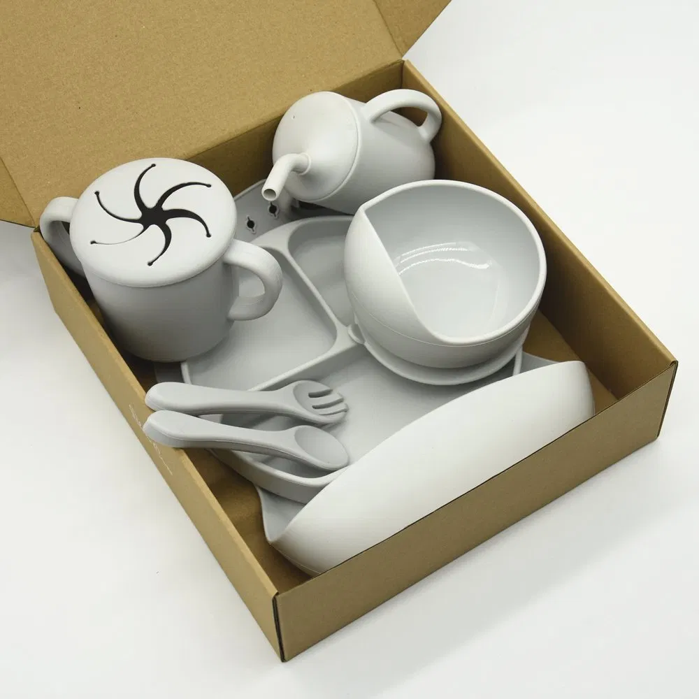 New Food Grade Silicone Baby Bowl Spoon Bib Waterproof Feeding Tableware Set