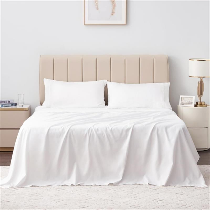Queen Sheet Set White - Luxury Hotel 4-Piece Embroidered Bed Sheet Set