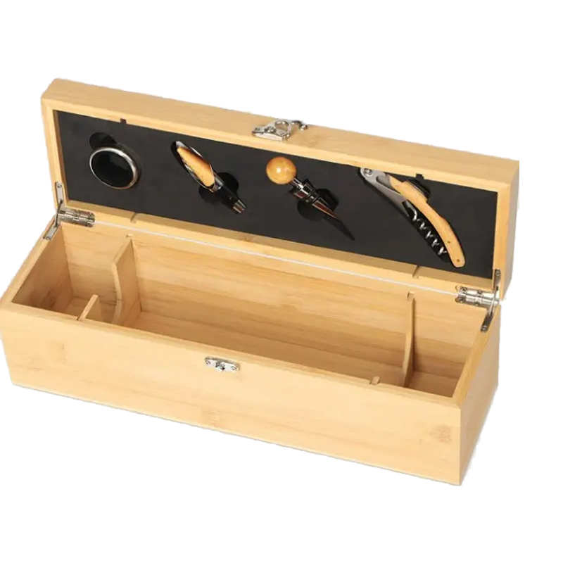 Bamboo Wood Wine Gift Box with Accessories, Wine Case with Tools Set