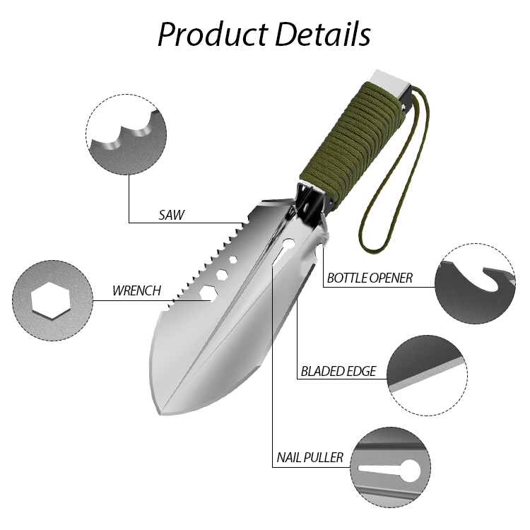 Kinggear Outdoor Lightweight Stainless Steel Multi-Function Garden Tools Camping Shovel