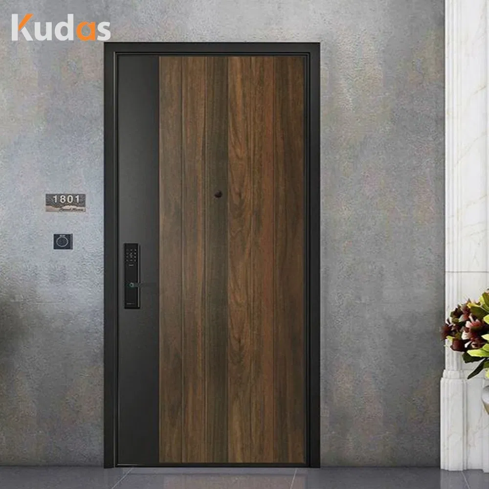 Black Color Steel Wooden Exterior Security Main Entrance Entry Front Door