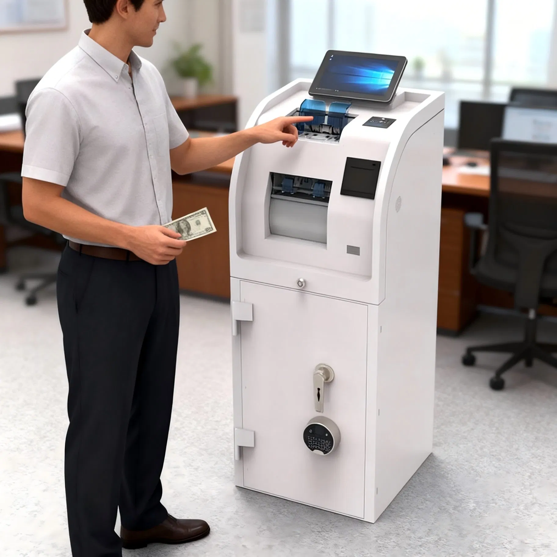 Smart Cash Deposit Machines Cash Safe Box Electronic Banknote Deposit Machine Self Deposit Kiosk with Money Sorter for Business