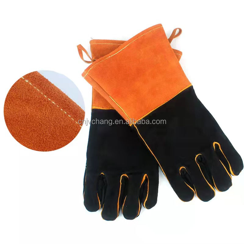 Premium Heat Resistant Cowhide Leather BBQ Gloves with Long Sleeves